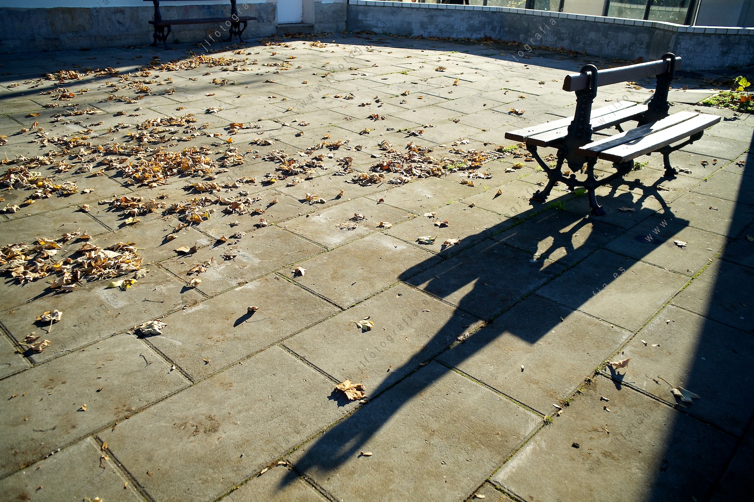sombra de un banco en una plaza